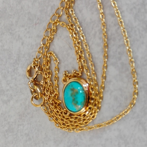 Genuine Turquoise On Gold Over Sterling Silver Necklace - Picture 7 of 11